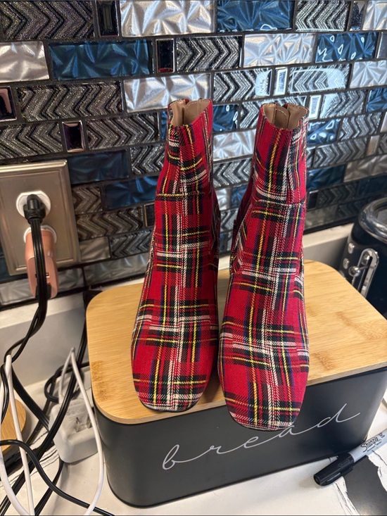 Betsey Johnson Shoes - Betsey Johnson Red Plaid Stretch Ankle Booties